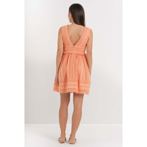 Kocca - Abito smanicato in cotone con scollo a V e pizzo sangallo Donna