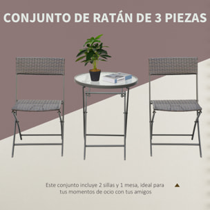Conjunto de Mesa y 2 Sillas Muebles Ratán para Jardín Exterior Patio Terraza