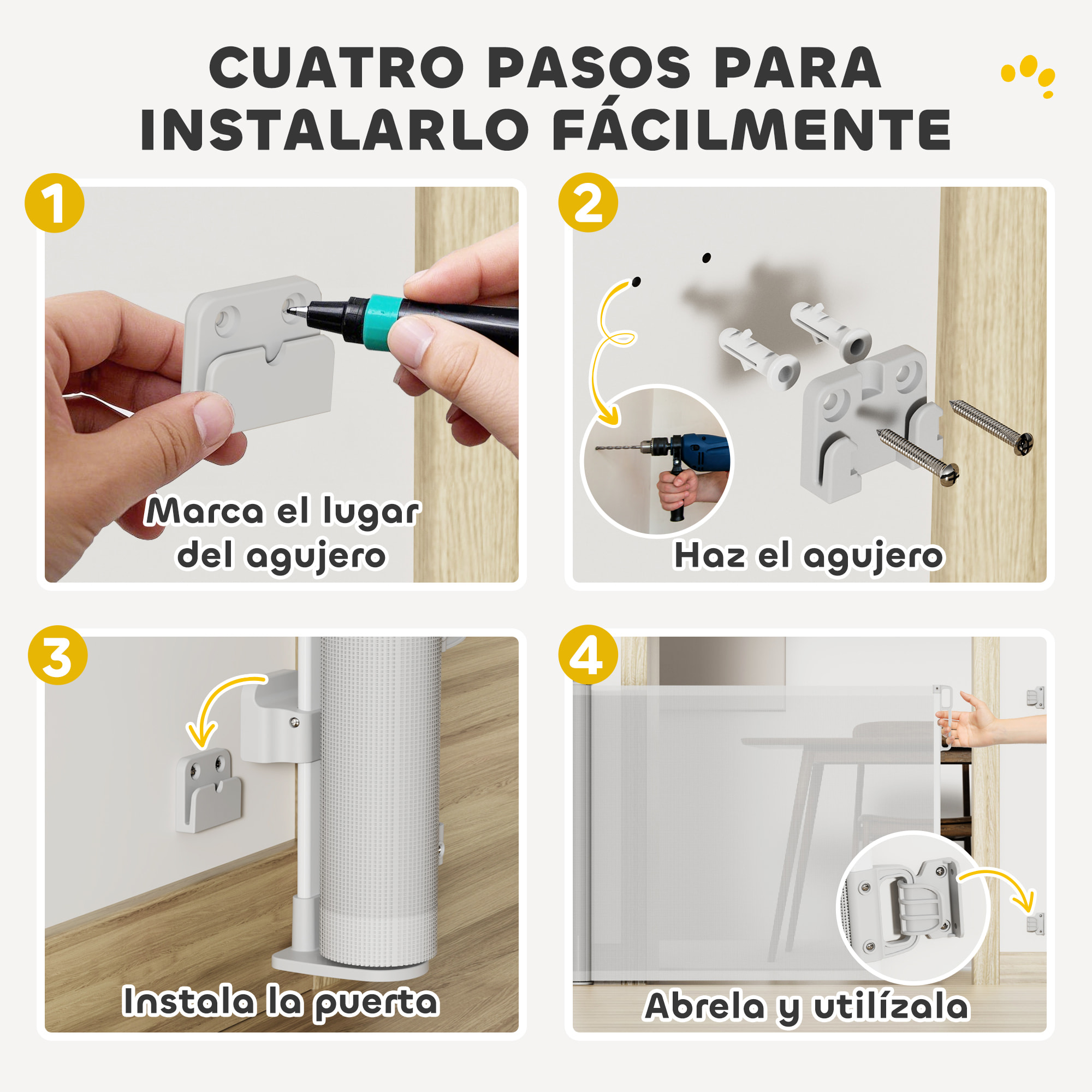 Barrera para Perros Retráctil 0-140 cm Puerta para Perros Pequeños Extensible Barrera de Seguridad para Mascotas con Interruptor de Cierre para Escaleras Puertas Pasillos Gris
