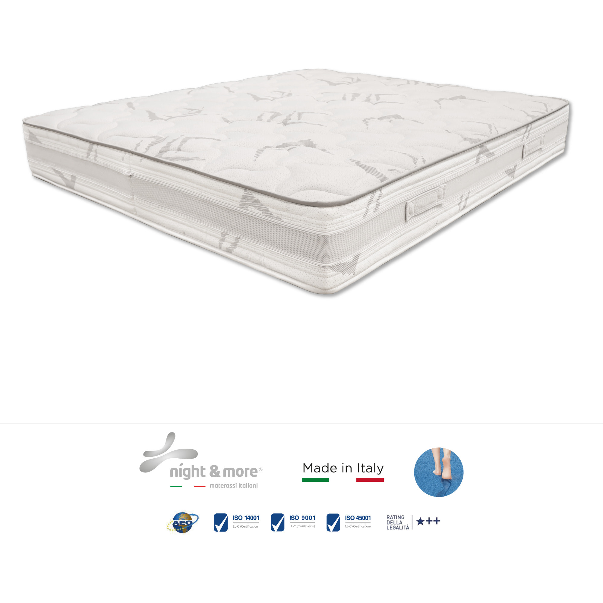 Combinazione: Materasso "Dalia" sfoderabile in schiuma poliuretanica ad alta densità e Memory Foam con cristalli di gel H23 cm 140x200 con coppia di guanciali Aloe Vera