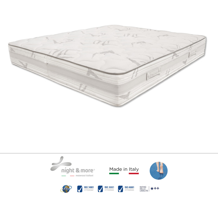 Combinazione: Materasso "Dalia" sfoderabile in schiuma poliuretanica ad alta densità e Memory Foam con cristalli di gel H23 cm 140x200 con coppia di guanciali Aloe Vera