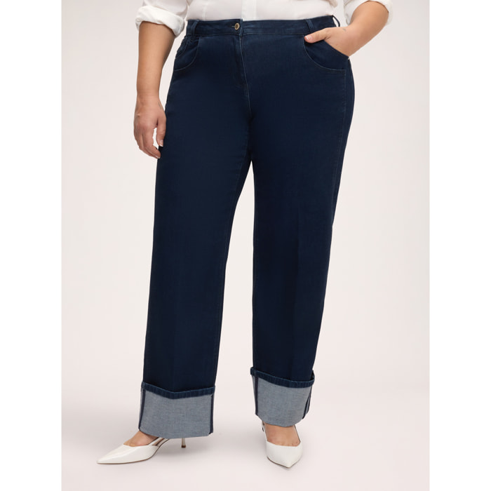 Fiorella Rubino - Jeans Wide Leg con maxi risvolto - Blu