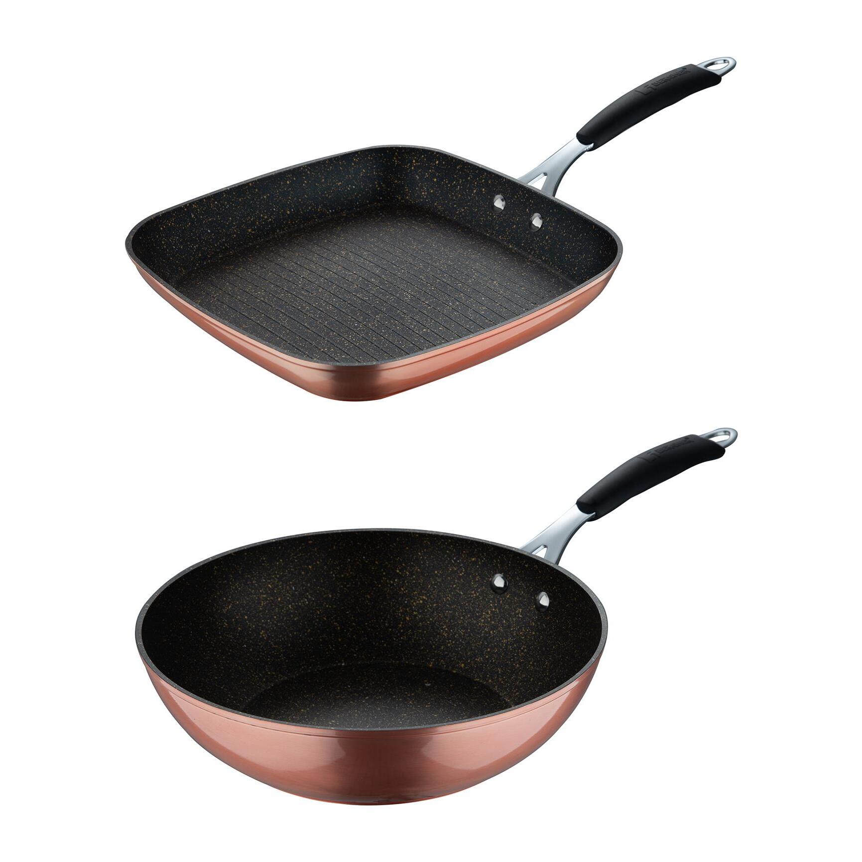 set de sartén grill 28x28cm + wok ø28cm en aluminio forjado con revestimiento ilag essential