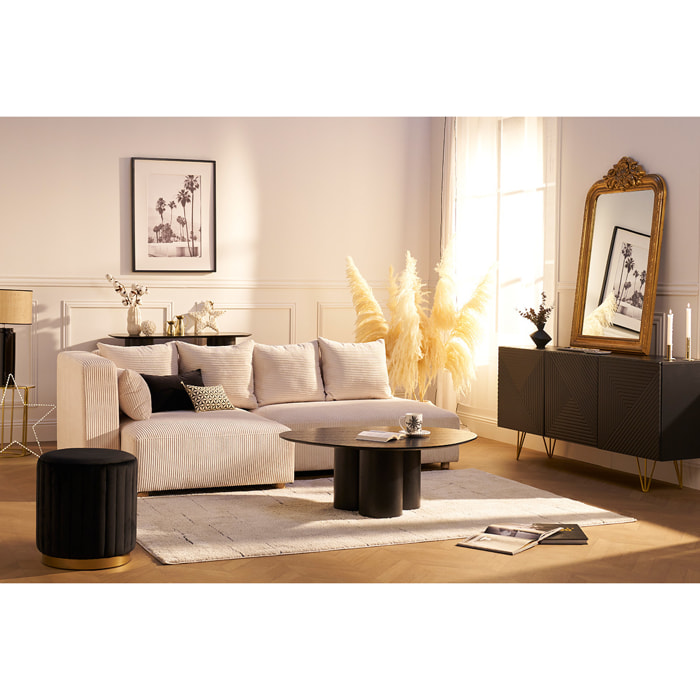 Pouf rond en velours noir et métal doré D40 cm DONA