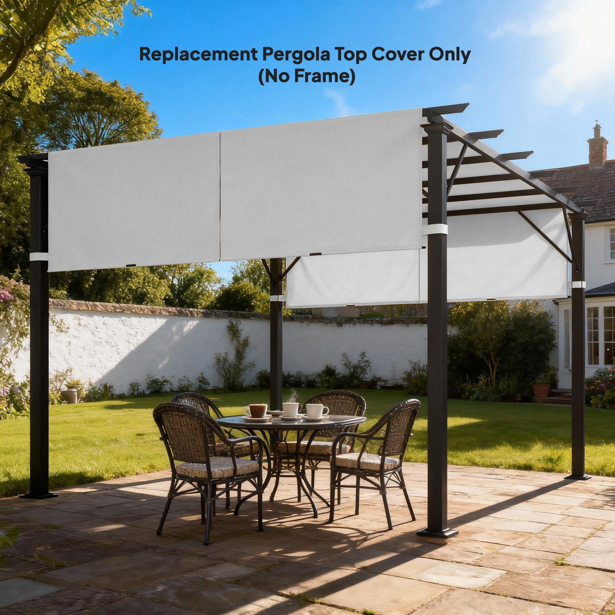 Lot de 2 toiles de rechange pergola rétractable 3 x 3 m polyester anti-UV30+ gris clair