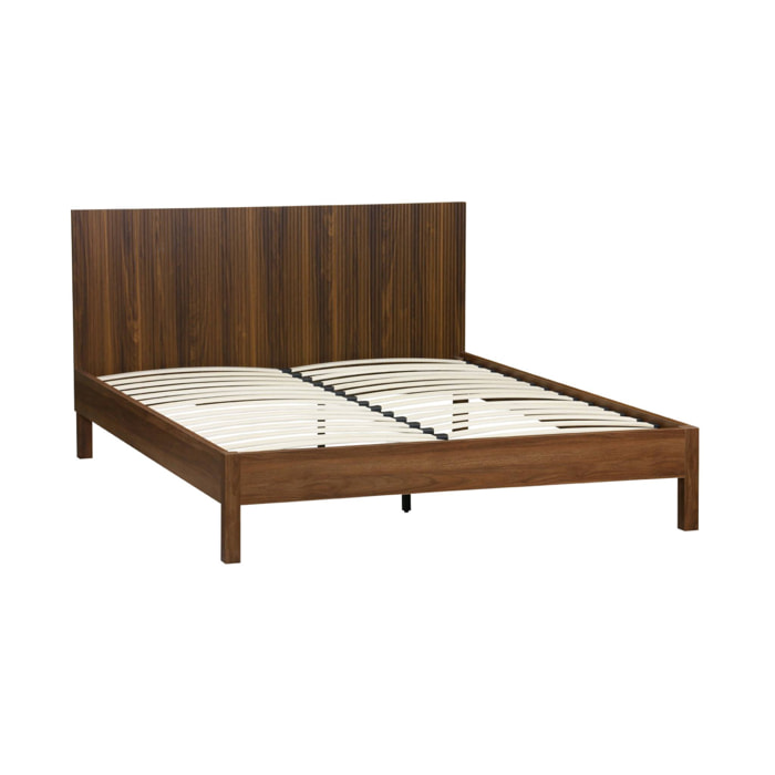 Lit avec sommier à lattes et tête de lit 160x200cm décor bois LINEAR