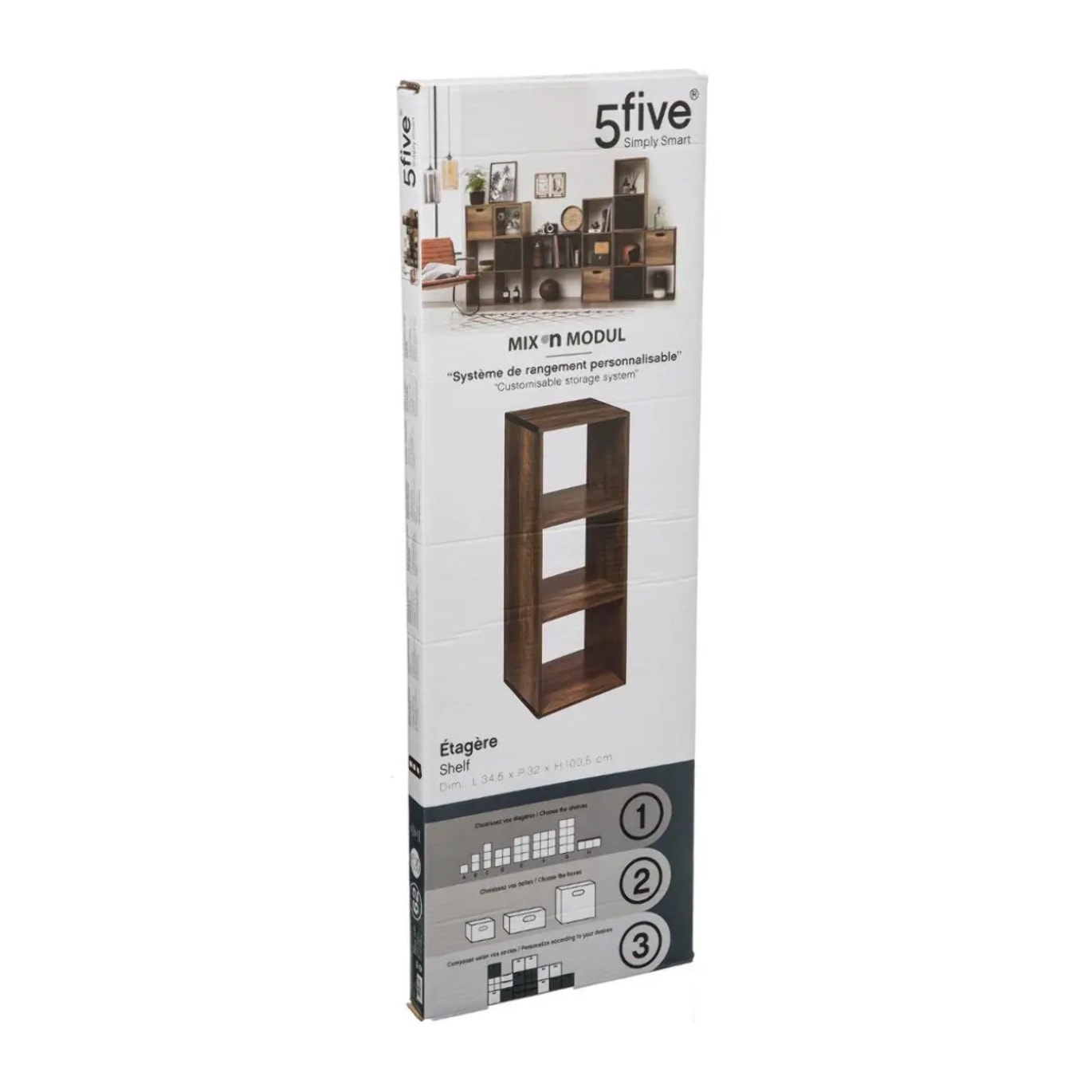 Étagère colonne 3 cases indus "Mix N' Modul" effet bois foncé