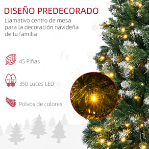 Árbol de Navidad Artificial con Luces LED Altura 230 cm Árbol de Navidad Estrecho con 1051 Ramas 45 Piñas y Polvo Brillante Base Plegable Ø100x230 cm Verde