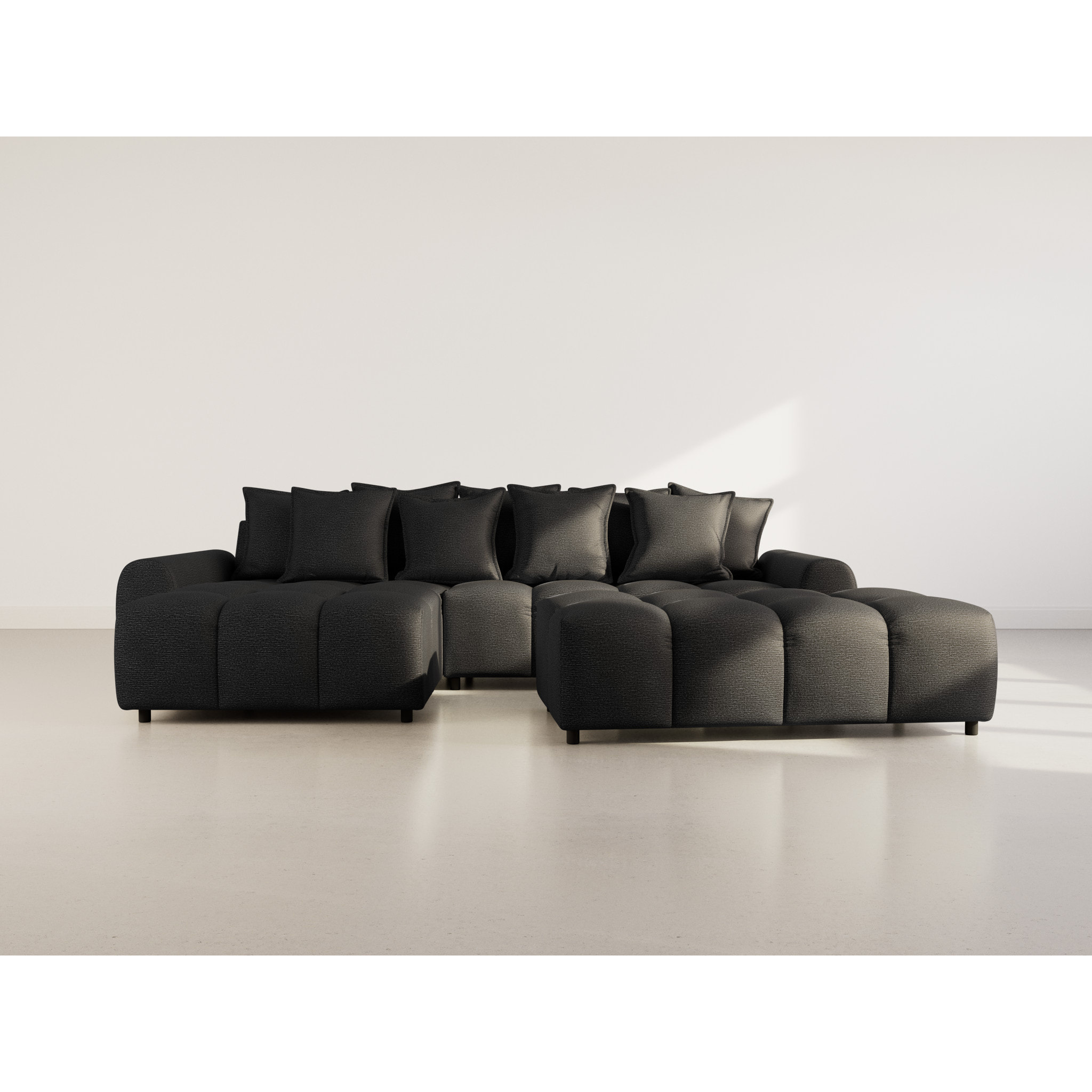 Adelaide - canapé d'angle réversible 4 places avec pouf d'appoint en tissu texturé - Noir