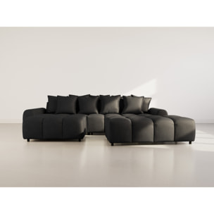Adelaide - canapé d'angle réversible 4 places avec pouf d'appoint en tissu texturé - Noir
