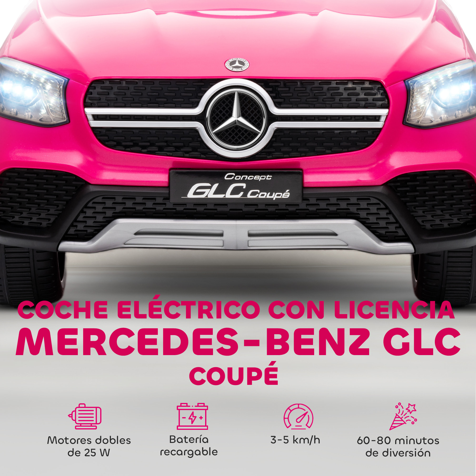 Coche Eléctrico para Niños Mercedes-Benz GLC, Coupé Coche de Batería 12V con Mando a Distancia 2,4 G Motor Doble Arranque Progresivo 3â€“5 km/h Uso 80 Min MP3 Bocina y Faros LED 3-6 Años Rosa