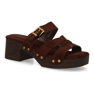 Sandalia pala mujer tacón ancho con tachuelas