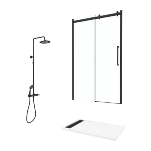 Porte de Douche Coulissante "Industriel" 120x200 + Receveur Blanc + Colonne de Douche Mécanique