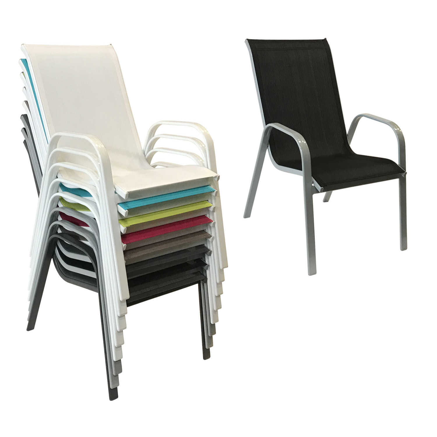 Lot de 6 chaises MARBELLA en textilène noir - aluminium gris