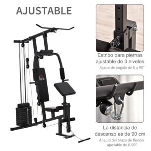 Multiestación Máquina de Musculación con Estribo para Piernas Poleas y Placas de Peso de 45 kg para Entrenamiento Fitness en Hogar Gimnasio 148x108x207 cm Negro