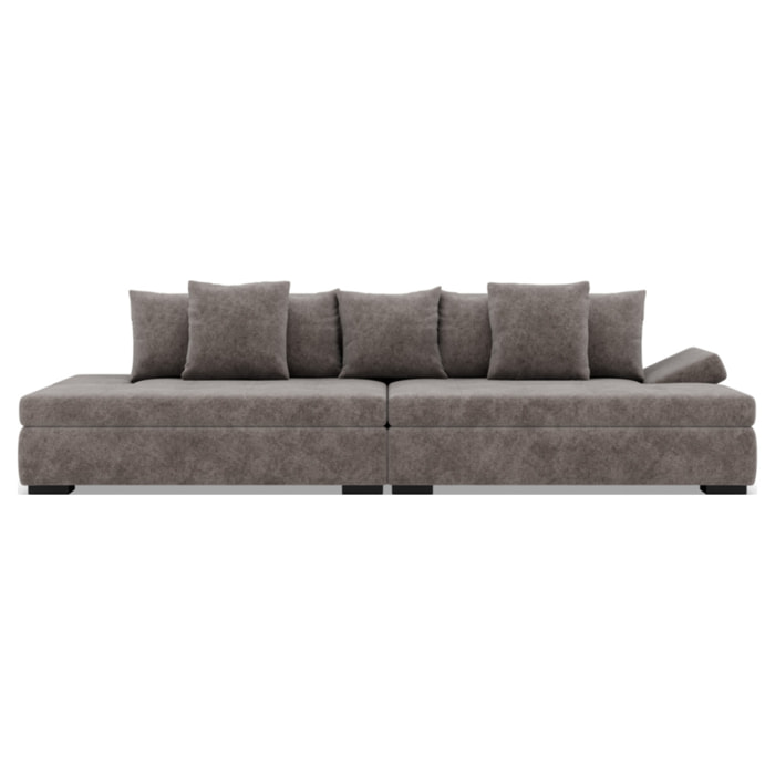Vermont - canapé droit 4 places avec double méridienne - assise profonde - en velours texturé - Gris