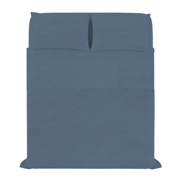 COMPLETO LETTO WATER WASHED, 100% Microfibra, No Stiro - BLU
