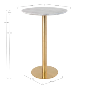 Tavolo bar Bolzano con piano effetto marmo e base ottone, ø70×105 cm