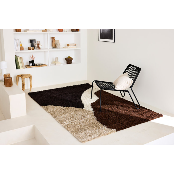 PALERME - Tapis shaggy à poils long à motif - Marron, Beige, Café et Crème