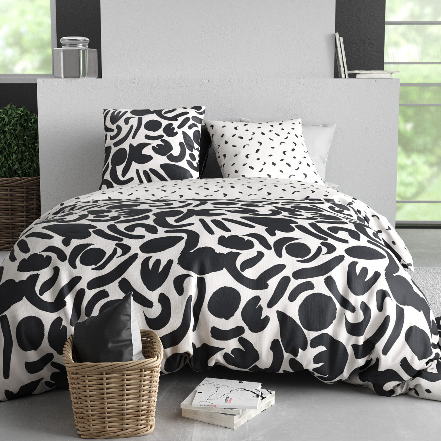 Parure housse de couette imprimé 100% coton - maori - noir