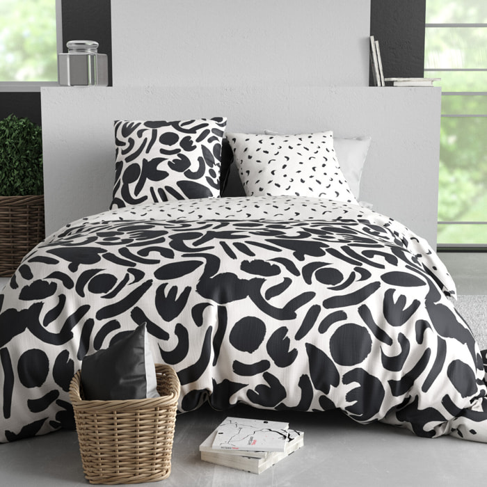 Parure housse de couette imprimé 100% coton - maori - noir