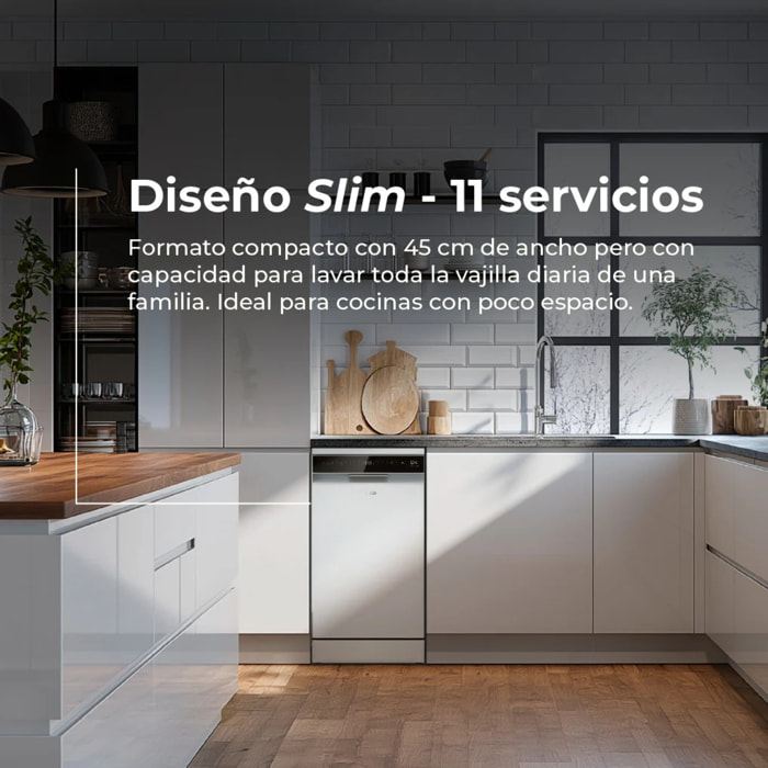 EVVO D4 Slim Lavavajillas 45cm Libre Instalación 11 Cubiertos 8 Programas Clase C