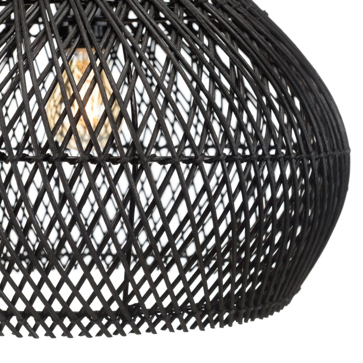 SIXTINE - Suspension 'cloche' 40x40cm en rotin couleur noire et teck