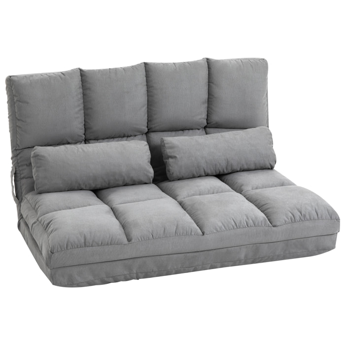 Chauffeuse - matelas d'appoint pliant - fauteuil convertible - inclinaison dossier réglable 14 positions - 2 coussins inclus - polyester aspect suédé gris