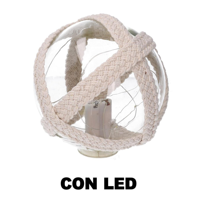 Lampada Palla in vetro mare con led e corda azzurro tondo cmø15,2