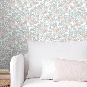 Papier peint chrysanthèmes beige brume