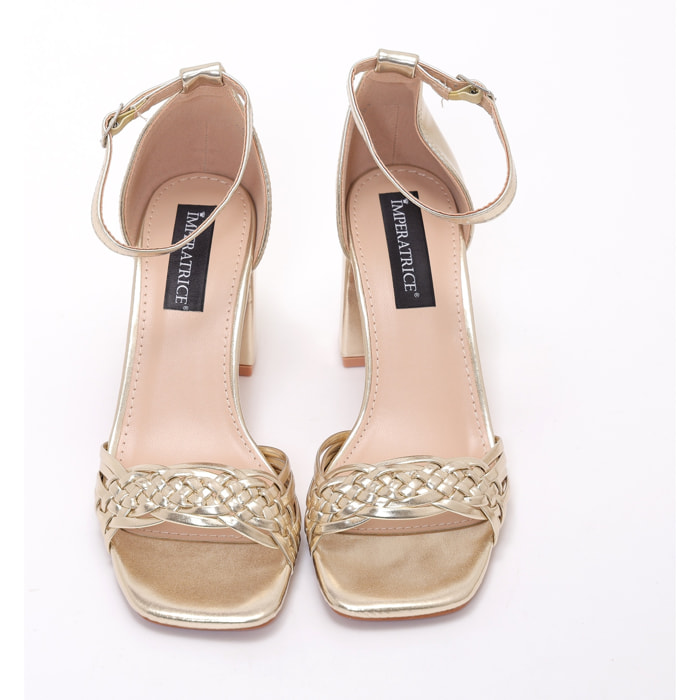 Sandali in simil pelle con fascia intrecciata e tacco alto comodo