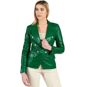 Giacca blazer doppio petto in pelle naturale verde