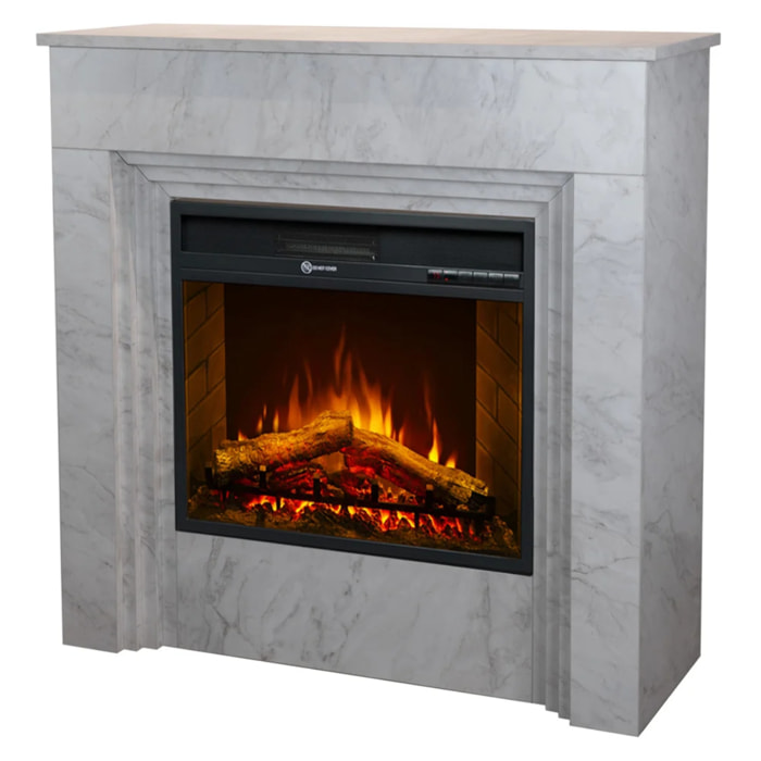 Bellini - Camino Elettrico Da Terra con Effetto Fiamma 96x96x35 cm in Legno Effetto Marmo Bianco