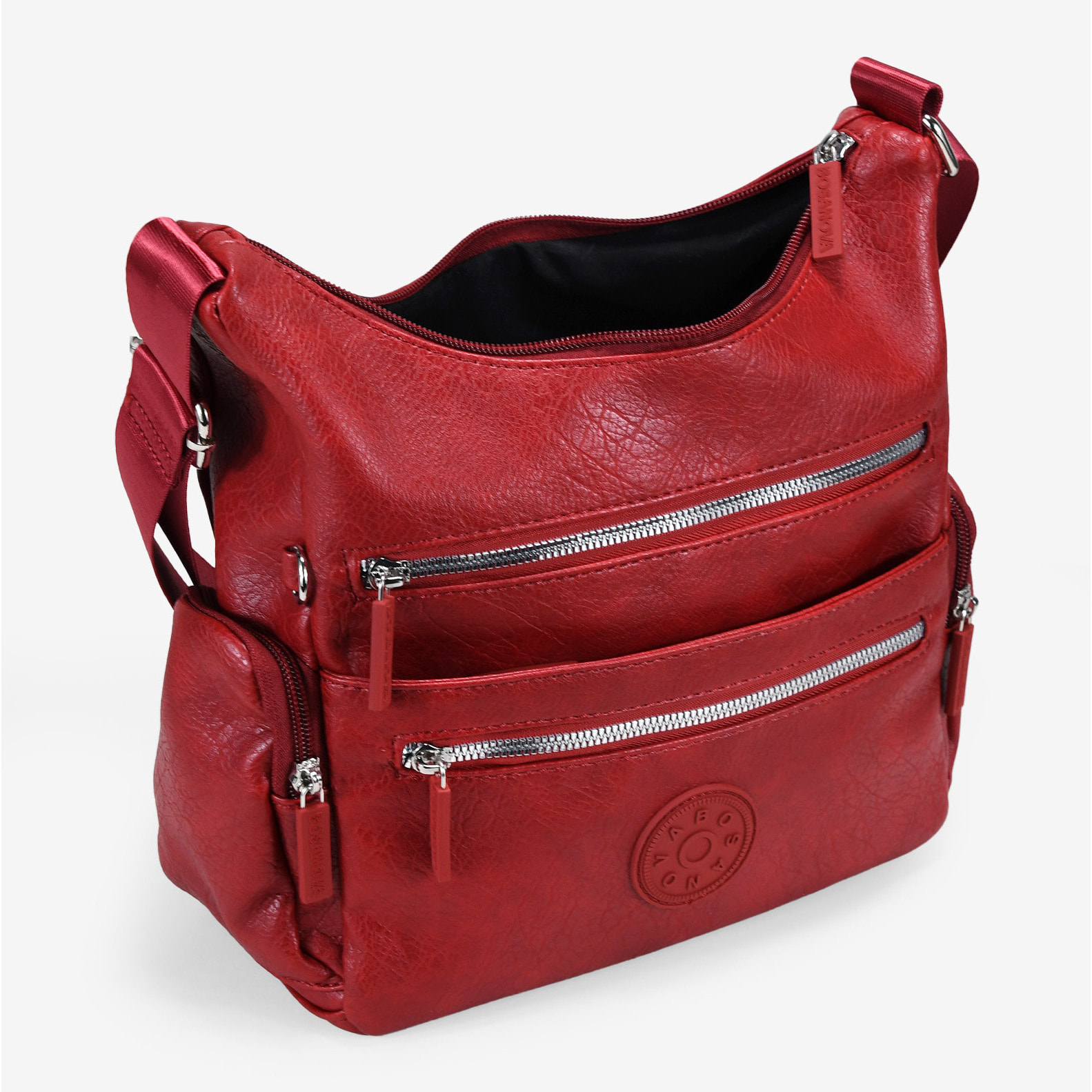 Bolso bandolera rojo con cremalleras