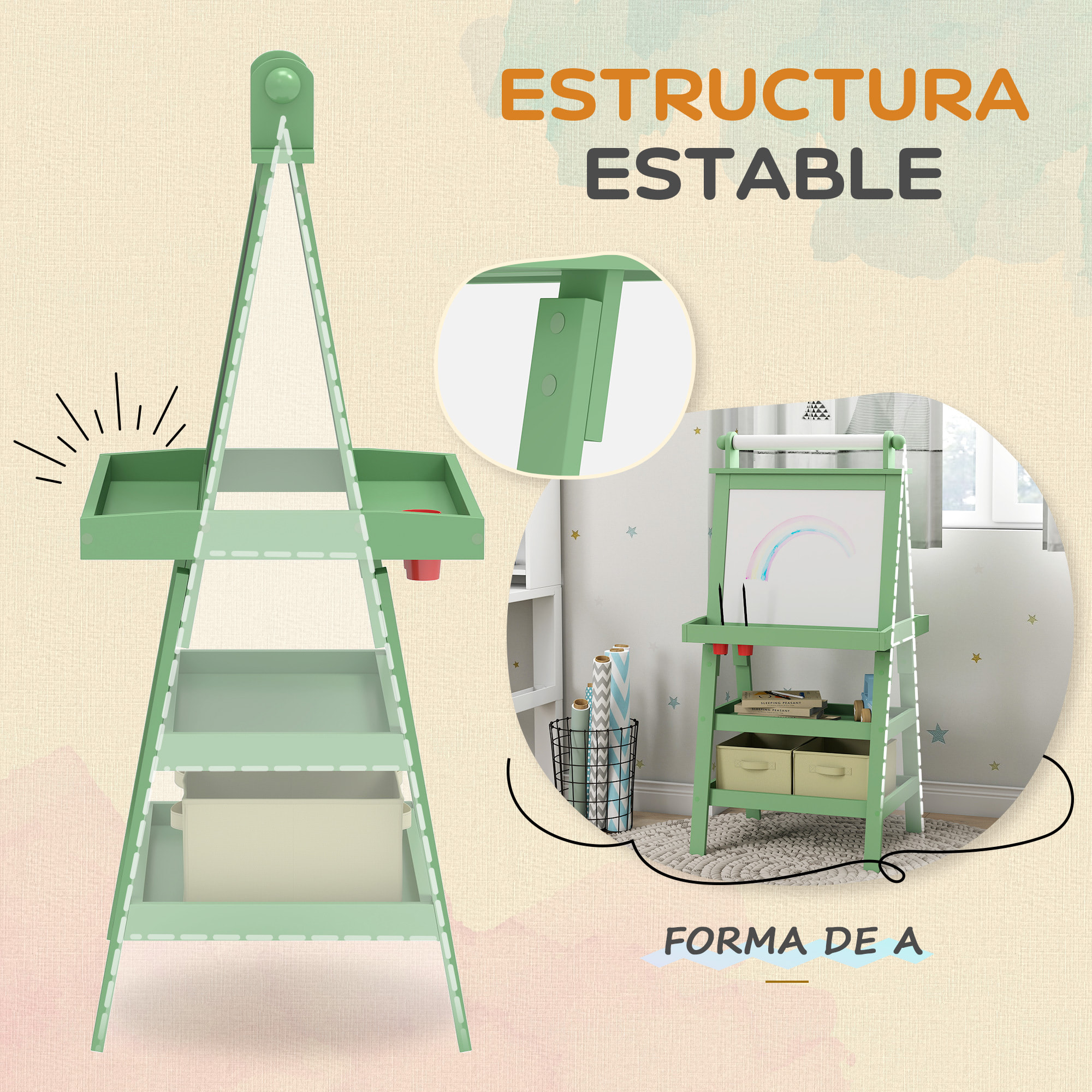 Pizarra Infantil Caballete 3 en 1 Pizarra Infantil de Doble Cara Magnética Caballete de Pintura para Niños con Rollo de Papel y Cestas de Almacenamiento 59x48x118 cm Rosa Palo