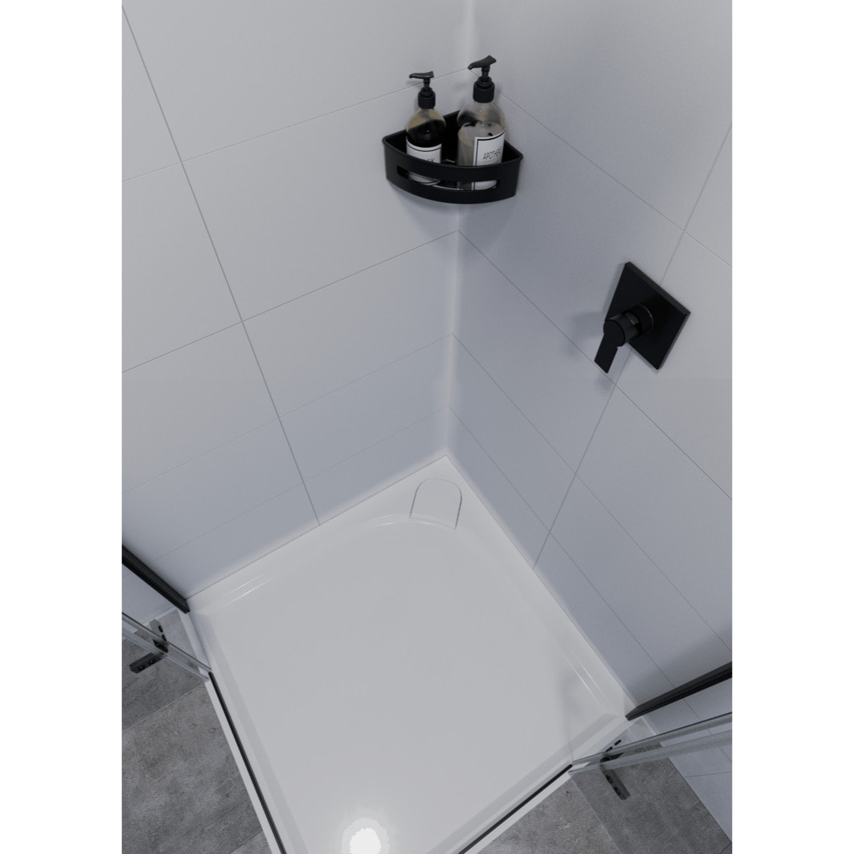 Panier d'angle pour la douche en acier inoxydable 16,5cm, Noir (SATDPOLROHMC)