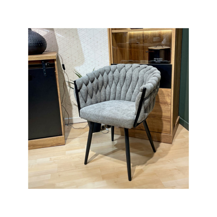 Chaise en tissu maille tressé matelassé avec accoudoirs - MELODIE 2