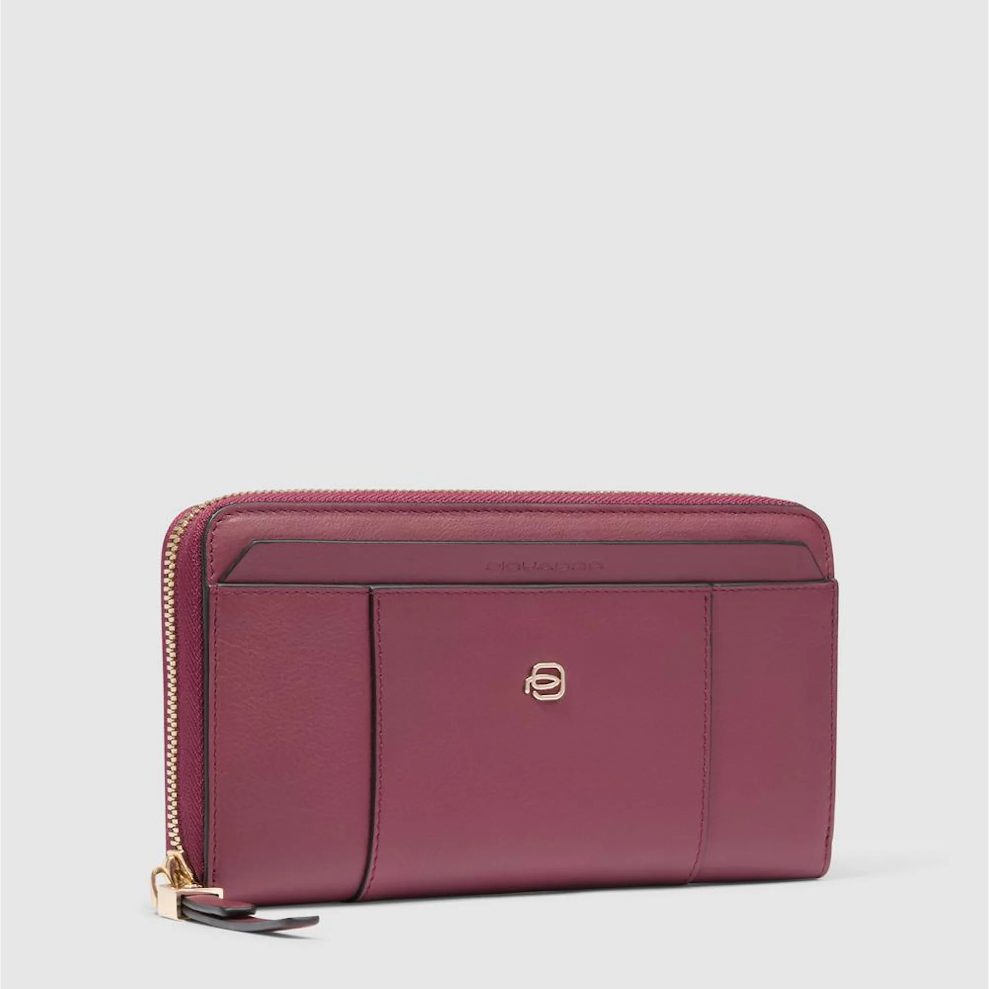 Piquadro Portafogli grande con zip, 4 soffietti, porta monete, porta carte di credito, protezione RFID