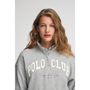 Sudadera gris vigoré con cuello alto y logo Established 2012 Polo Club