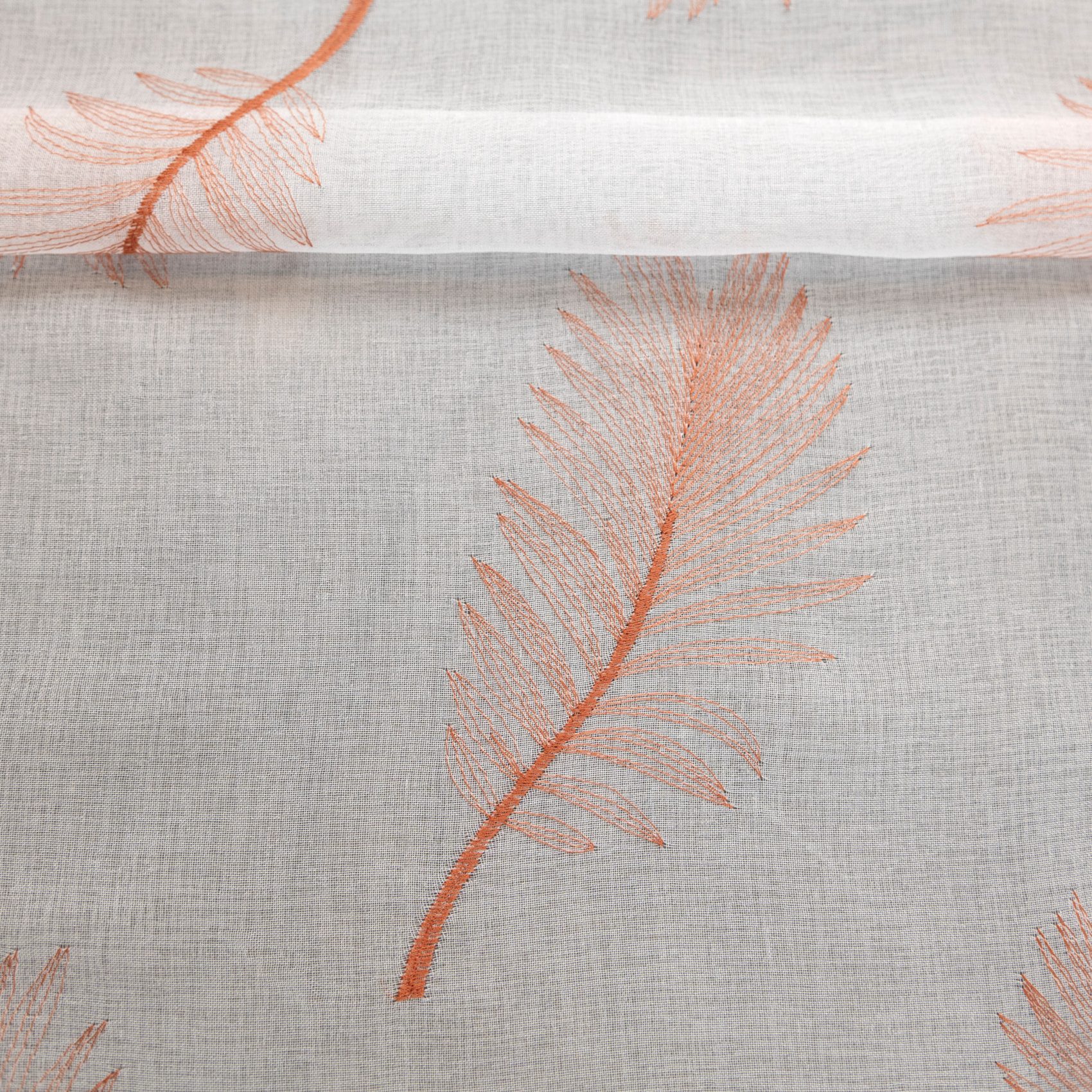 Voilage brodé à motifs feuilles - Terracotta