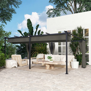 Pergola coulissante rétractable 3 x 6 m 4 rideaux latéraux amovibles alu métal toile anthracite