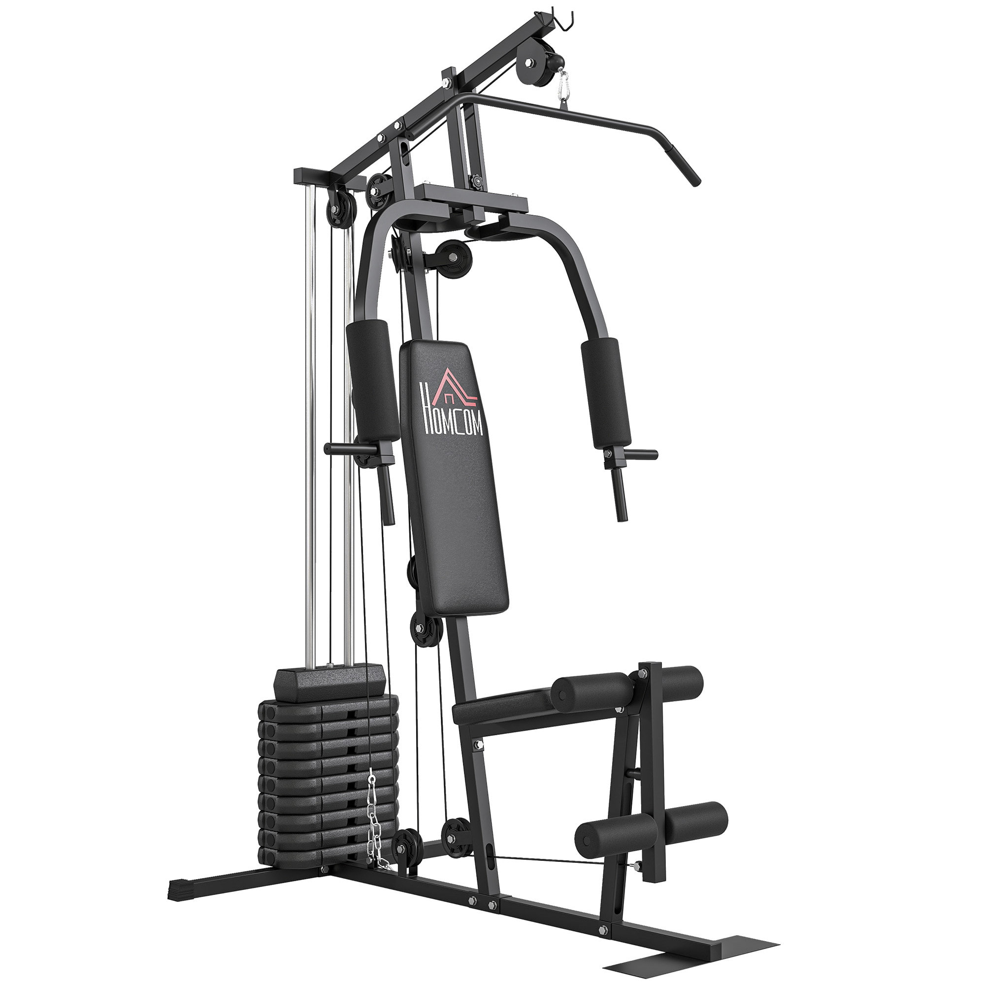 Station de musculation - entrainement complet - développé couché, butterfly, barre latissimus, curler - 9 contrepoids - acier noir