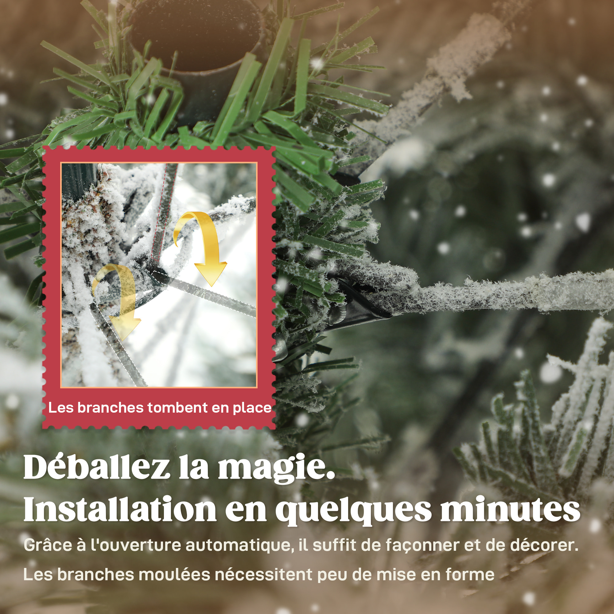 Sapin de Noël artificiel enneigé H.150cm 828 branches épicéa grand réalisme support métal pliable vert