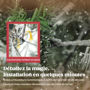Sapin de Noël artificiel enneigé H.150cm 828 branches épicéa grand réalisme support métal pliable vert