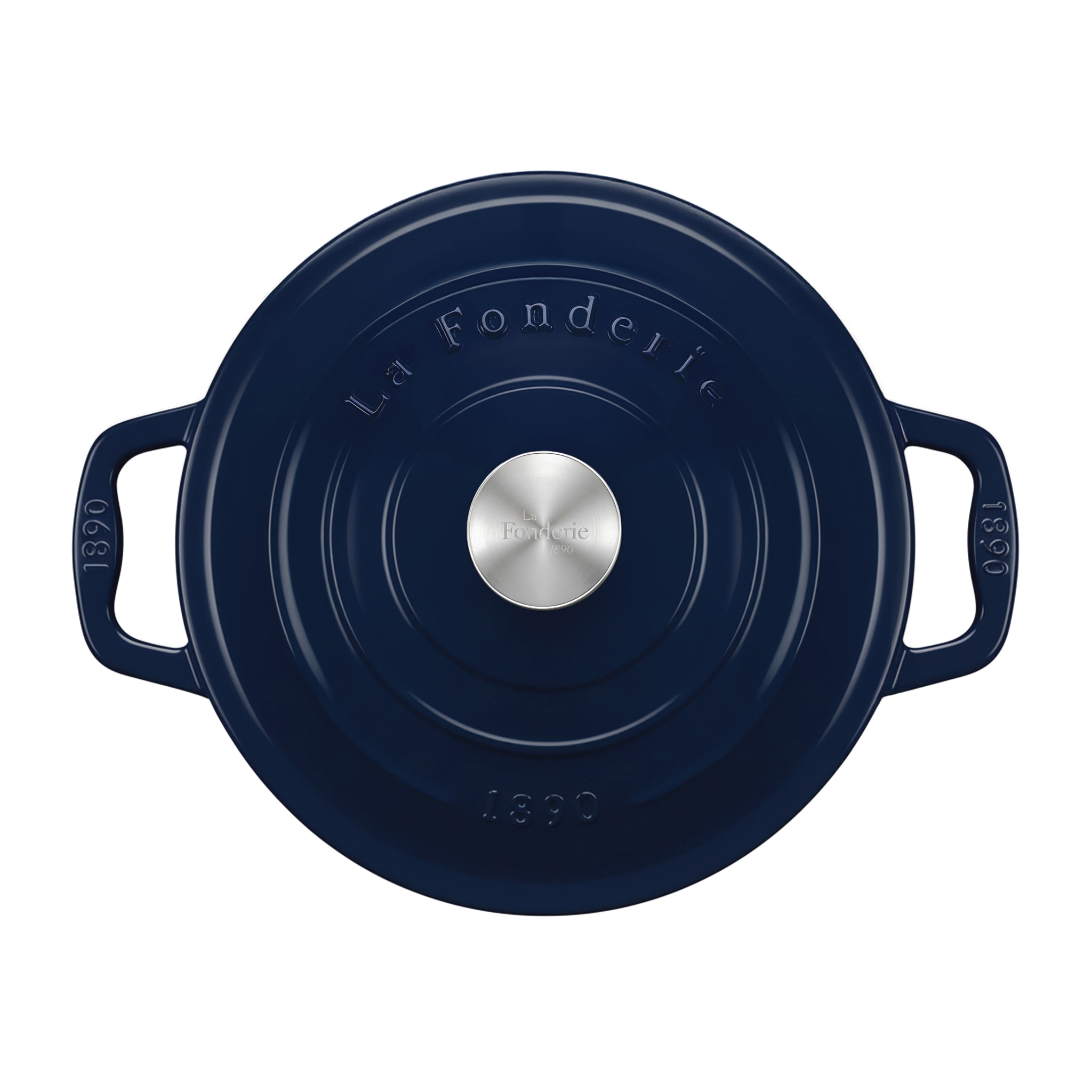 La Fonderie 1890 ALMA22, Cacerola de hierro fundido, 22 cm, 3,3L, azul marino, compatible con todos los fuegos, inducción, gas, parrilla y horno