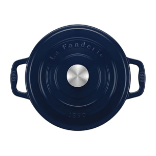 La Fonderie 1890 ALMA22, Cacerola de hierro fundido, 22 cm, 3,3L, azul marino, compatible con todos los fuegos, inducción, gas, parrilla y horno
