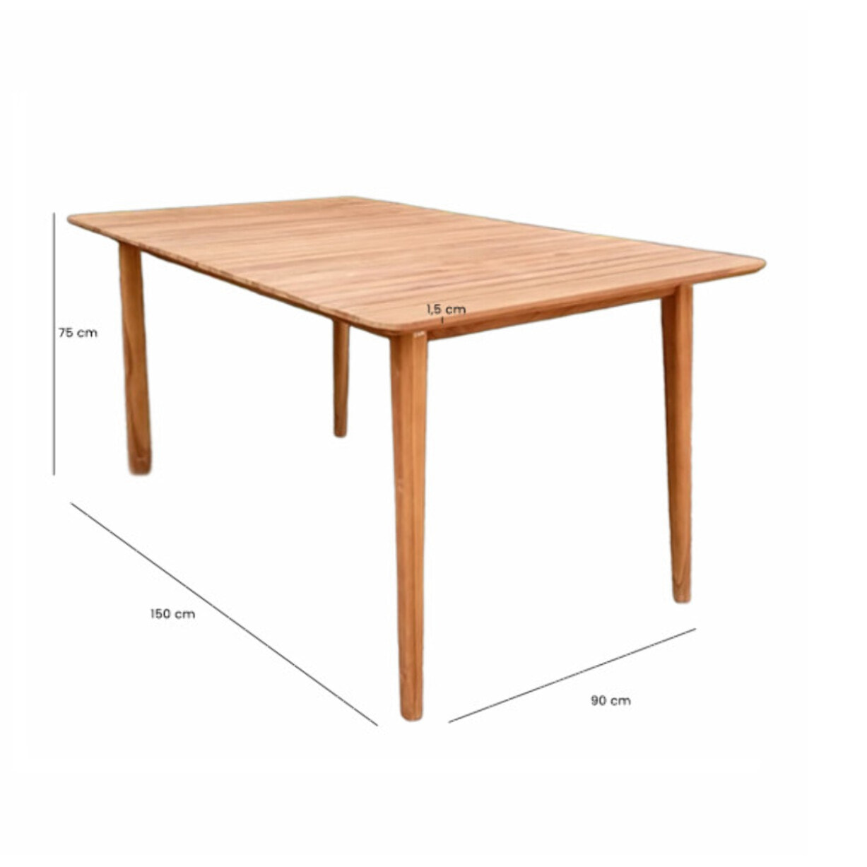 Table de jardin rectangulaire L. 150 cm en bois de teck massif - TECKIA