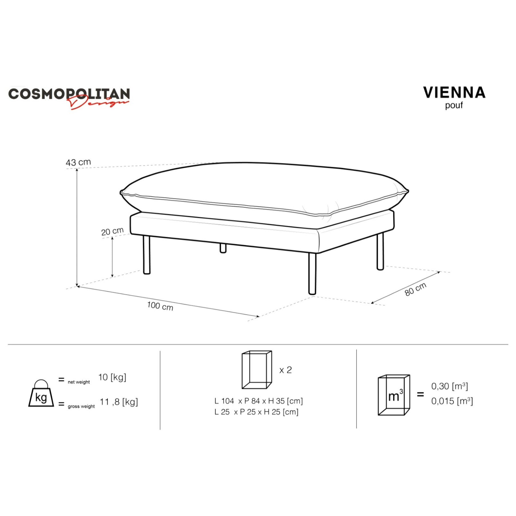 Pouf "Vienna" en bouclé gris