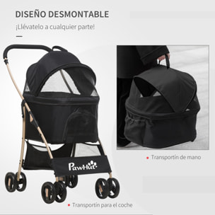 3 en 1 Cochecito para Mascotas Carrito para Perros y Gatos Desmontable Bolsa de Transporte Plegable con Cesta de Almacenaje y Frenos Tela Oxford 600D Carga 15 kg 82x49,5x98 cm Negro