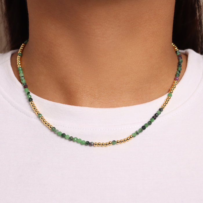Collana Girocollo con Pietre Naturali Verdi e Bead Lucide